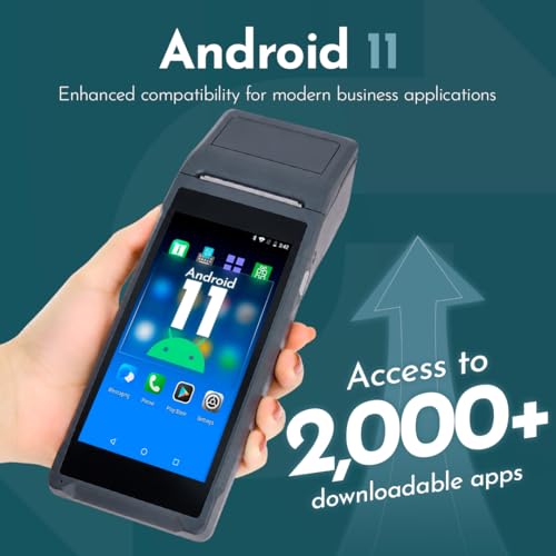Image of POS Store Q2i Mobile POS Terminal, Android 11 Handheld with 58mm Receipt Printer and 1D Barcode Scanner, All-in-One Point of Sale System for Retail, Restaurants, Cafes and Pop-Up Stores
