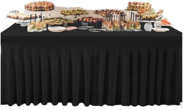 6Colors Table Skirt 6 Foot Rectangle Tables 4/6/8FT Stretch Spandex Fitted Table Clothes Fabric Table Covers Cocktail Tablecloths for Party Banquet Birthday (Black,4FT)