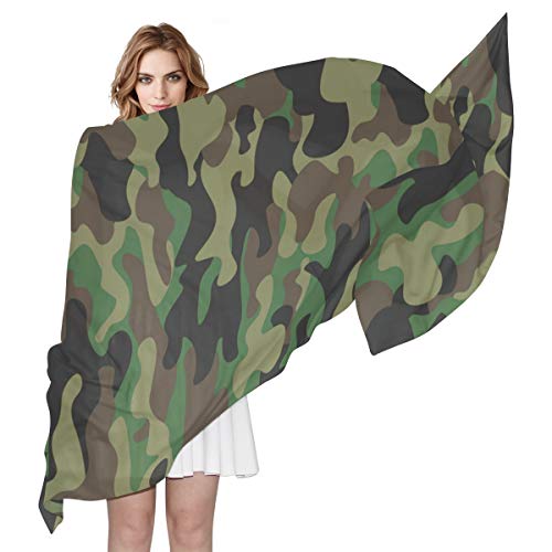 AUUXVA Forests Camo Military Army Camouflage Pattern Women Silk Scarf Lightweight Long Soft Chiffon Shawl Wrap Neck Scarves Muffler for Ladies Girls Men