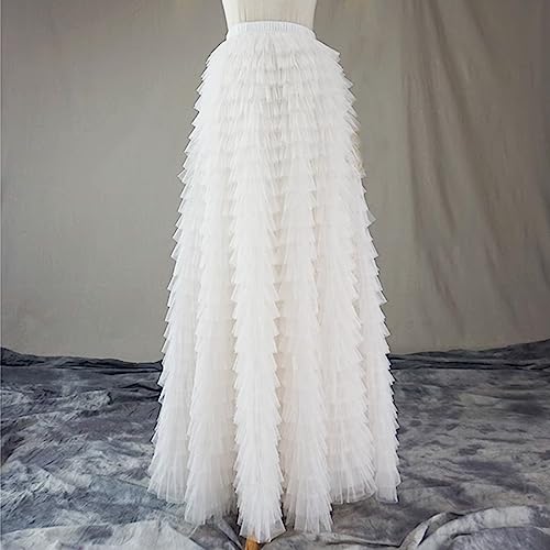 WDPL Women's Maxi Floor Length Bridal Tulle Pleated Layered Ruffles Skirt2