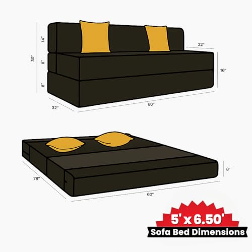 Image of CELLBELL Comfy Sofa Cum Bed 5x6.5 Feet | Foldable Dual Use Couch Bed with Soft Cushions, Washable Fabric Cover & Sturdy Frame | Space Saving Modern Design for Living Room, Bedroom & Guest Use (Grey)