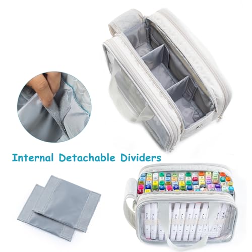 Image of Marker Organizer Case - Holds 72-96Markers | Portable Art Marker Storage Bag with Clear View Panels & Removable Dividers | Marker Holder for Alcohol Markers, Pens, Craft Supplies(Case Only)
