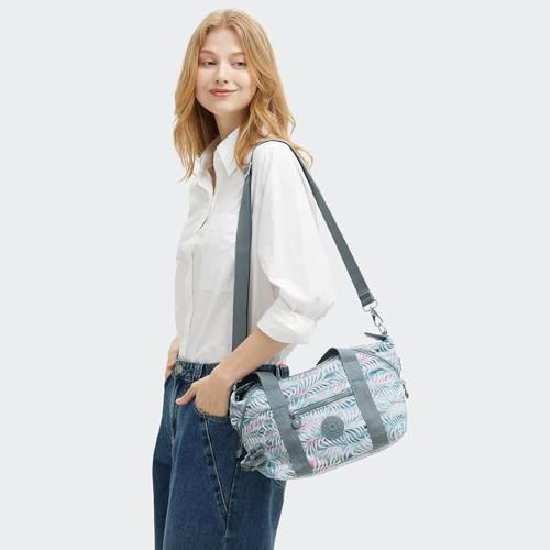 Image of Kipling womens Art Solid Mini Handbag, Cotton Indigo, Palmtree Leaves, 15.25''L x 8.25''H x 7.25''D, Kipling Women's Art Mini Prt Tote Bag