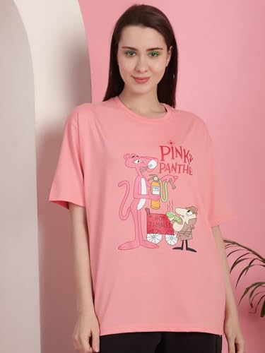 Image of Preneum Women's Cotton Cool Graphic Printed Baggy Fit Drop-Shoulder Sleeves Cotton Oversized T-Shirt