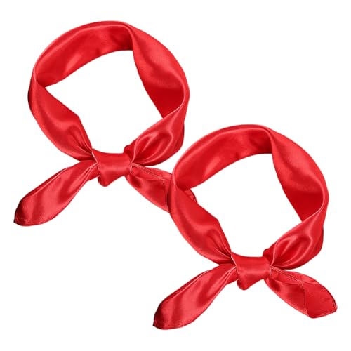 2 Pcs 24 Inch Women Silk Feeling Scarf Solid Color Satin Scarf Square Neck Scarves Head Bandana Handkerchief Hair Wrapping Scarves for Women Girls Red