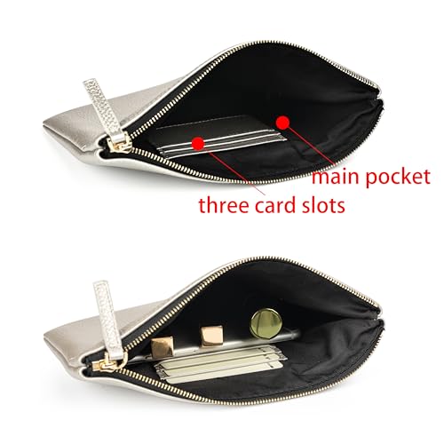 Image of DORIS&JACKY Women Leather Clutch Purse and Phone Wallet with Wristlet Strap | Soft Designer Evening Party Bag, Thin Slim RFID Blocking Cellphone Pouch Case, Formal Casual Handheld Premium Little Purse