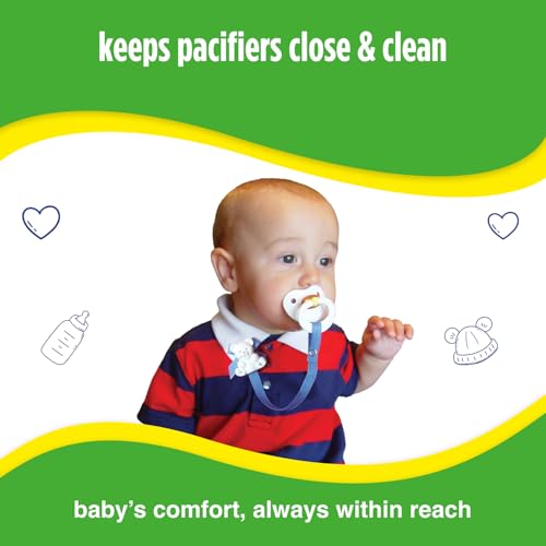 Image of Baby Buddy Bear Pacifier Holder Clip Snaps to Paci, Teether, Toy, Clips to Baby's Shirt, Pacifier Clip for Babies 4 Months & Up /Toddler Boys & Girls, Pacifier Holder, Baby Must Haves, Navy, 2 Count