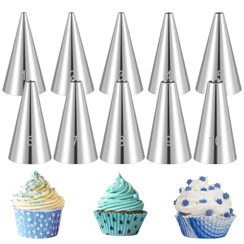 Set di 10 beccucci rotondi in acciaio inox per cupcake, glassa, strumenti per decorare torte, pasticceria russa per biscotti, pasta di zucchero, crema per riempire sacchetti di Natale