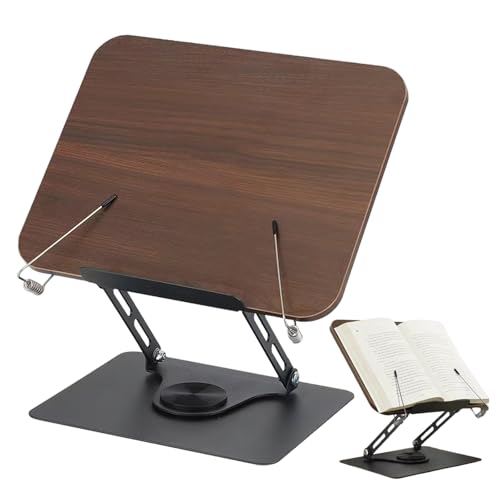 Soporte de libro plegable para lectura ajustable con base giratoria de madera de cocina