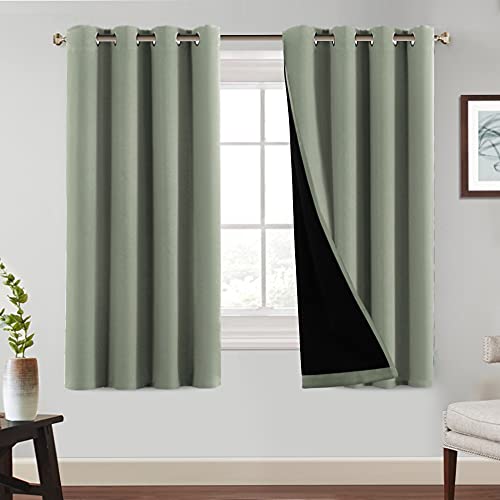 Image of PrinceDeco 100% Blackout Window Curtain Panels with Black Liner Energy Saving & Noise Blocking Out Blackout Drapes for Bedroom Grommet Top Curtains 2 Panels (52x63 inch, Desert Sage)