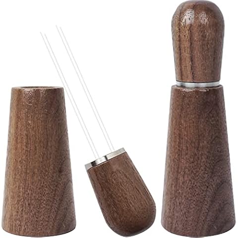 Ezebesta Upgraded WDT Tool Coffee Grounds Needle Distributor Natural Wood Handle and Stand Professional Barista Stirring Tool for Espresso Distribution (Walnut) Cover