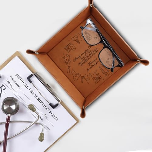 Image of Bella Busta - Thank You Doctor- Appreciation Gift-Medical Student Graduation- Doctor Office Desk Set-Engraved Leather Tray (Oral Surgeon, Dentist)