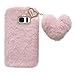 Uposao Peluche Coque pour Samsung Galaxy S7 Edge Étui Mignonne Fausse Fourrure Douce Élégant Housse Antichoc Doux Hiver Chaud TPU Case avec Pendentif Coeur d'amour