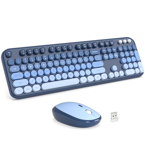 Image of MOFII Wireless Keyboard and Mouse Combo - Sea-Blue Gradient Full-Sized Plug and Play Colorful Computer Keyboards - 104 Keys Round Keycap USB 2.4G Cute Keyboard for Windows /Laptop /Mac /Desktop /PC