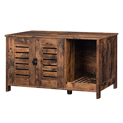 Hoobro Litter Box Enclosure, Cat Washroom, Double Door Cat House, Hidden Litter Box Furniture, Splash-Proof Litter Control Board, Large Size, Side Table, Coffee Bedside Table, Rustic Brown Fg80Mw01 #TOP25