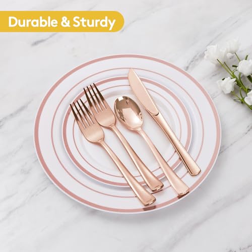 Goodluck 150PCS Rose Gold Plastic Silverware, Rose Gold Utensil Disposable, Plastic Cutlery Set of 50 Forks, 50 Spoons, 50 Knives for Wedding, Party, Valentines by Goodluck - Image 5