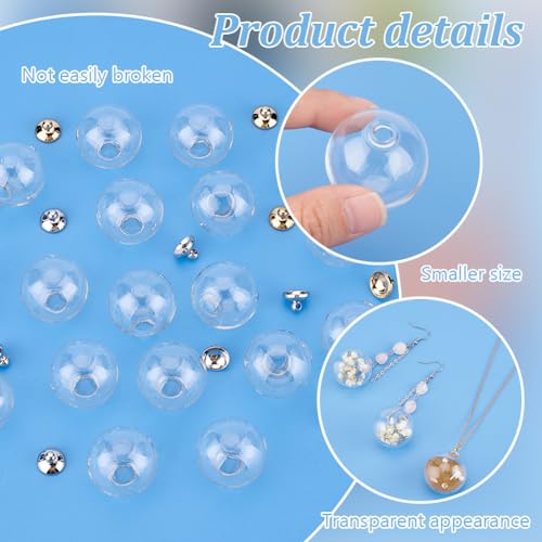PH PandaHall 20pcs 30mm Mini Empty Glass Globe Bottles Round Clear Ball Charms Hanging Ball Vial Charms with 20pcs 8mm Brass Bails Cap for DIY Pendant Earrings Jewellery Making Platinum/Golden - Image 4