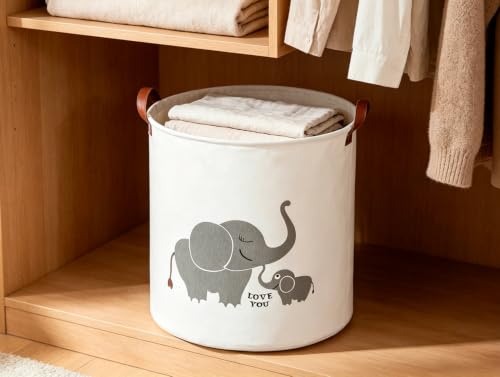 Image of CLOCOR Collapsible Round Storage Bin,Large Storage Basket,Clothes Laundry Hamper (Love Elephant)