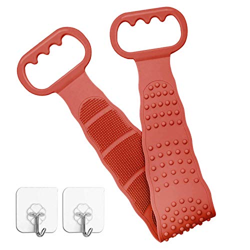 MeritSoar Silicone Back Scrubber for Shower- Back Cleaning Shower Strap Exfoliating Lengthen Silicone Body Back Brush Long Lasting Comfortable Massage for Shower for Men Women(Red)