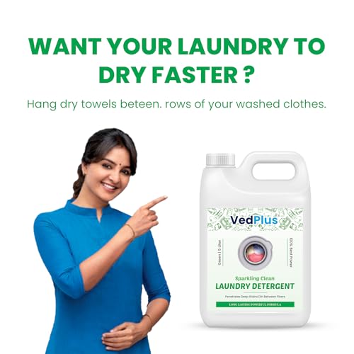 Image of VedPlus Sparkling Clean Laundry Detergent - 5L | Removes Tough & Deep Stains | Gentle on Fabrics | Suitable for All Washing Machines and Fabrics | 100% Effective Cleaning Power