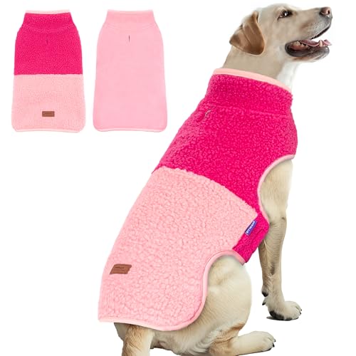 Image of cyeollo Sherpa Dog Coat Reversible Dog Jackets for Large Dogs, Rose Red, 2XL
