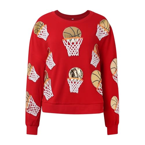 Sweat paillettes panier de basket pull col rond pour éviter les looks ternes