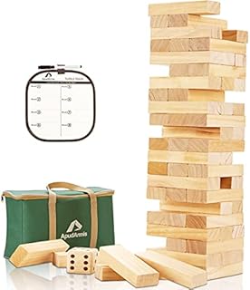 ApudArmis Giant Tumble Tower, 54 PCS Pine Wooden Stacking Timber Game with 1 Dice Set - Classic Block Board Game for Kids Adults Family (2Ft to Over 4.2Ft)