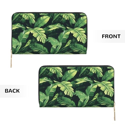 Tropical Green Plants Print Wallet Women Men, Long PU Leather Wallets for Women, Cute Womens Travel Wallet Purse Pouch with Zipper Pocket2