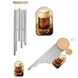 Beer Bottle Wind Chimes Vintage Memorial Deep Tone Windchime with 6 Aluminum Tubes Outdoor Backyard Garden Decoration