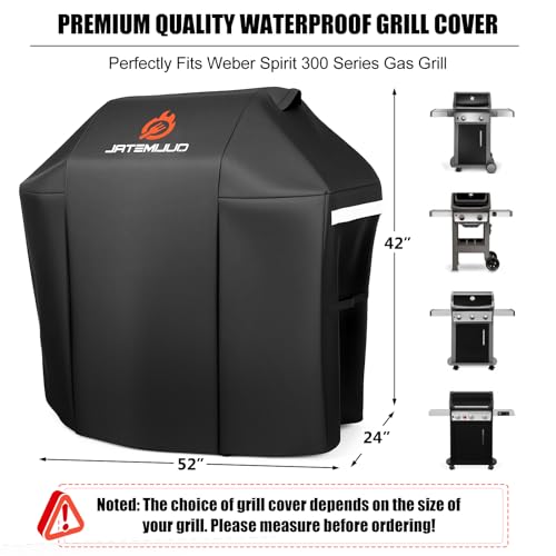 Image of QuliMetal 52 Inch BBQ Grill Cover for Weber Spirit 2,2-4 Burners Gas Gril | 600D Waterproof BBQ Cover for Weber Spirit 300 /Spirit 400 Series Grills and Charbroil,Nexgrill,etc,Replacement for Weber 7106