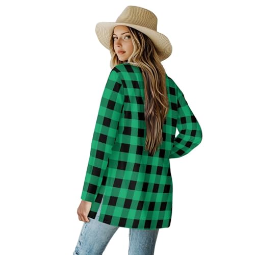 Image of Women's Aztec Open-Front Jacket Lightweight Casual Outerwear Native Western Aztec Pattern & Plaid Houndstooth Print