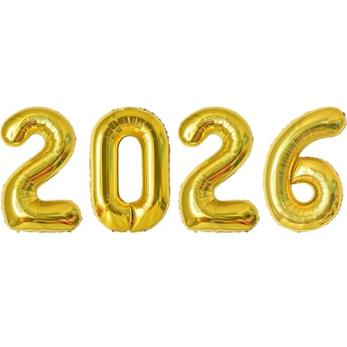 Image of 32 Inch Gold 2026 Number Foil Balloons | Foil Mylar Helium, Large Digital Balloon, For Birthday New Year Eve Christmas Festival Party, Graduation Decorations Supplies
