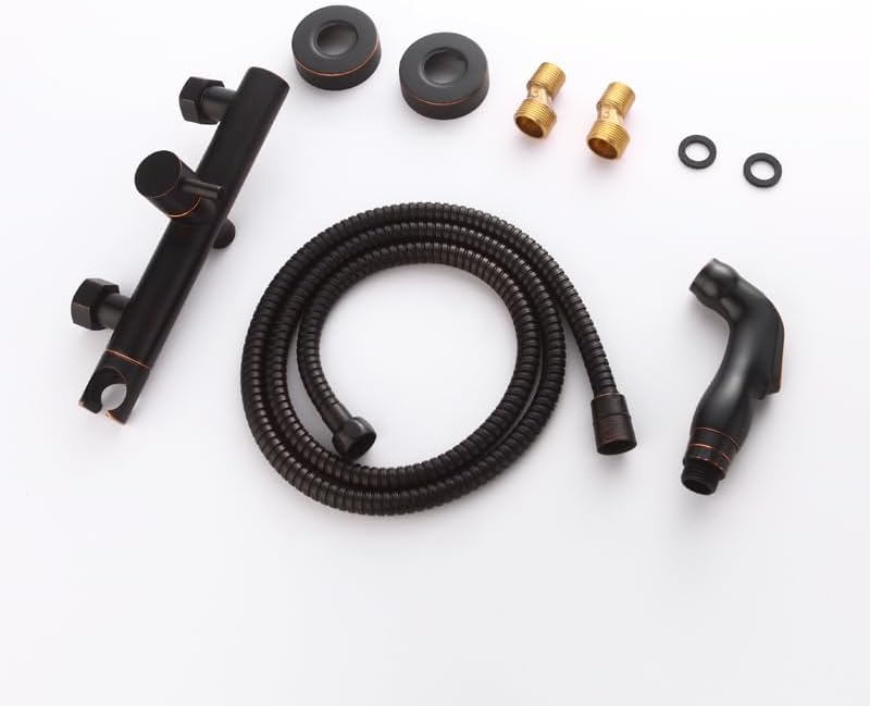 Oil Rubbed Bronze Wall-Mounted Bidet Spray Set - Hot & Cold Mixer Valve, Handheld Shower with Hose