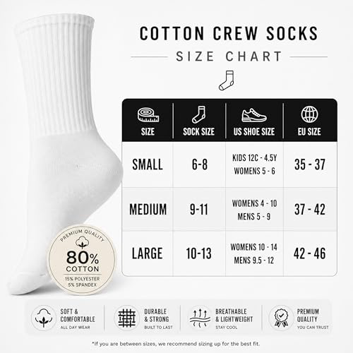 Image of Winterlace 72 Pairs Crew Socks 80% Cotton Men Women Unisex Casual Moisture Wicking Bulk Sports Athletic