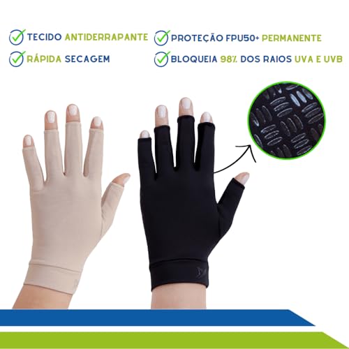 LUVA DE PROTEÇÃO SOLAR CURTA DEDOS - LV-015 (BEGE, M)