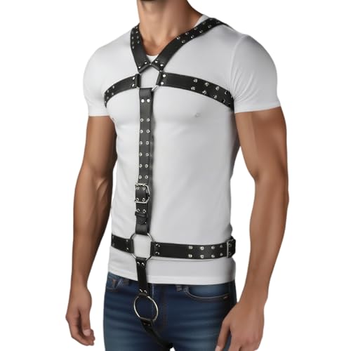 Body Harness for Men, Men's Chest Harness Belt With O Ring, PU Leather Chest Harness for Man, Adjustable Show Costumes Clubwear for Cosplay Party Nightclub X030