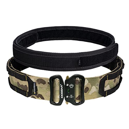 IDOGEAR Cinturón táctico de estilo militar Molle con sistema de cinturón resistente con exterior interior de 1.75 pulgadas y 2 pulgadas para hombres (Medium (86-96cm), Multi-camo)