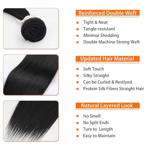 Straight Hair Bundles 1 Pack Protein Fiber Synthetic Hair Weave for Women Straight Bundles Silky Soft, No-Tangle, Natural Look Extensions (1B, 16 18 20 Inch) — view 3