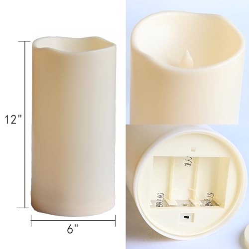 Image of Battery Operated Plastic Flameless LED Pillar Candle with Cycling Timer, 6''x12'' Flickering Realistic Electric Light for Indoor Bookshelf Wedding Dinner Party Centerpiece Fireplace X-mas Decor 1 Pack