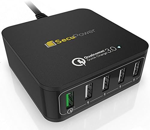 SecuPower 5 Port USB Charger with Qualcomm Quick Charge 3.0 & 4 Smart Ports (40W)