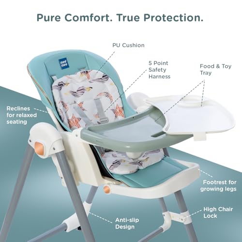 Image of Mee Mee Royal Rise 3-in-1 Baby Highchair with Swing Mode, Recline & Adjustable Height | Foldable Feeding Chair with 5-Point Safety Harness, Wheels & Removable Tray | 6 Months to 4 Years (Light Grey)