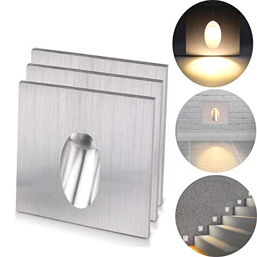 ALLOMN LED Wandeinbauleuchte, Wandlampen Schritt Licht Quadratisch Einbauleuchte LED Stufen Treppe Veranda Weg Licht 1W Kellerlampe AC 100-245V (Warmweiß, 3 PCS)