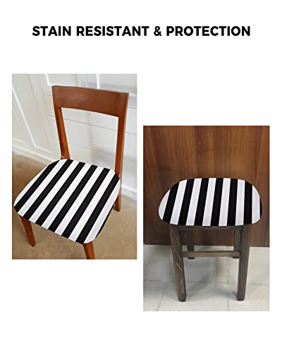 Savannan Dining Room Chair Seat Covers, Black White Stripes Classical Art Removable Stretch Chair Seat Cushion Slipcovers Protector For Holiday Party Festival Decoration, Set Of 4 #TOP5