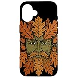 秋の緑の男の顔と紅葉 スマホケース iPhone 16 用