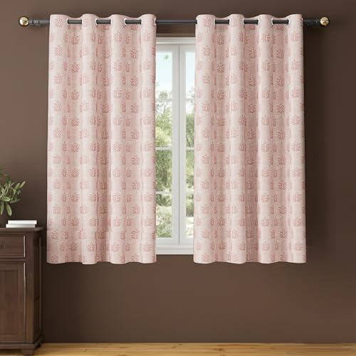 Image of Yellow Weaves 2 Pcs Jacquard Tree Eyelet Window Curtain - Perfect for Home, Office, Bedroom, Living Room & Balcony - 5 Feet (Dusty Pink)