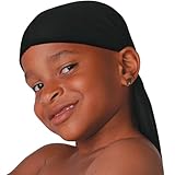 Titan Classic Kids Satin Du-Rag Black, satin, breathable material, comfortable, ultra stretch, stretchable, super stretch, long tail, extra long tail,