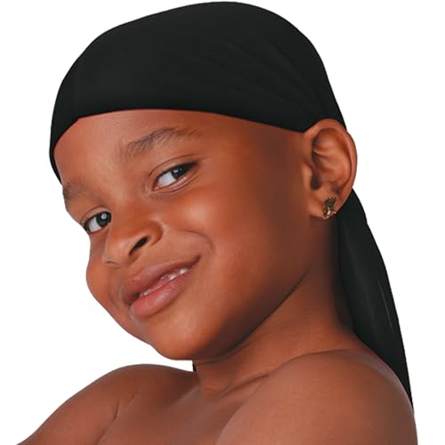 Titan Kids Satin Durag Ultra Stretch Soft & Breathable Headwrap for Boys Comfortable Fit Stays Secure All Day Black