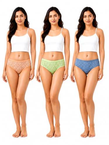 Image of Women's & Girls' Cotton Soft Stretchable Hipster Panties | Breathable Everyday Underwear | Full Coverage Mid-Rise | Skin-Friendly Innerwear | Multicolor Pack of 3