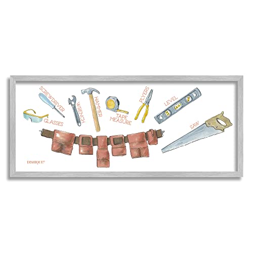 Image of 'Various Construction Tools Educational'| Framed Giclee Art | Stupell Industries | Gray, 24 x 10 Inches, Easy to Hang and Sturdy, Made in USA, by Dishique