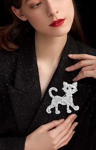 Image of Rhinestone Cat Brooch Pin Gold Silvery Sparkle Crystal Brooch Cute Clothing Hat Bag Skirt Accessories for Women